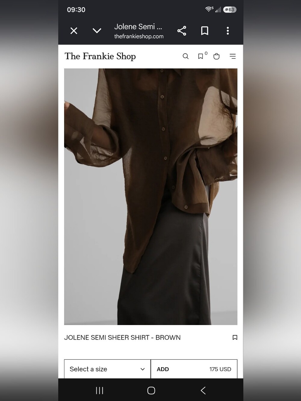 NWOT - The Frankie Shop Jolene Semi Sheer Shirt
